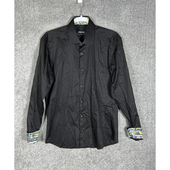 Jared Lang Contrast Cuff Racing Comic Strip Shirt Mens Medium Black Button Up - Picture 1 of 11